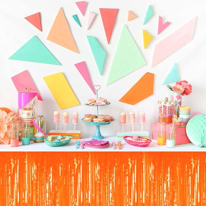 3 Pack 29 x108 Inch Macaron Orange Foil Fringe Table Skirts Metallic Banner - Image 4