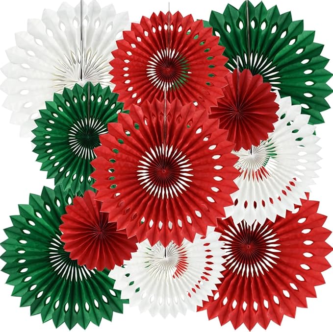 BEISHIDA Red Green White Hanging Tissue Honeycomb Round Paper Fans Decor Kit by Beishida