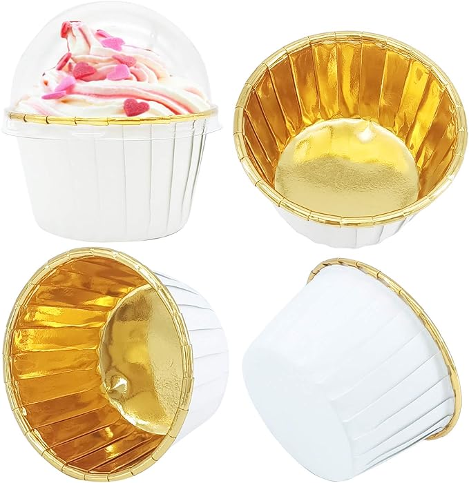 Cupcake Liners with Dome Lids 100Pack, Free-Air 3.5Oz Mini Foil Baking Cups - Image 4