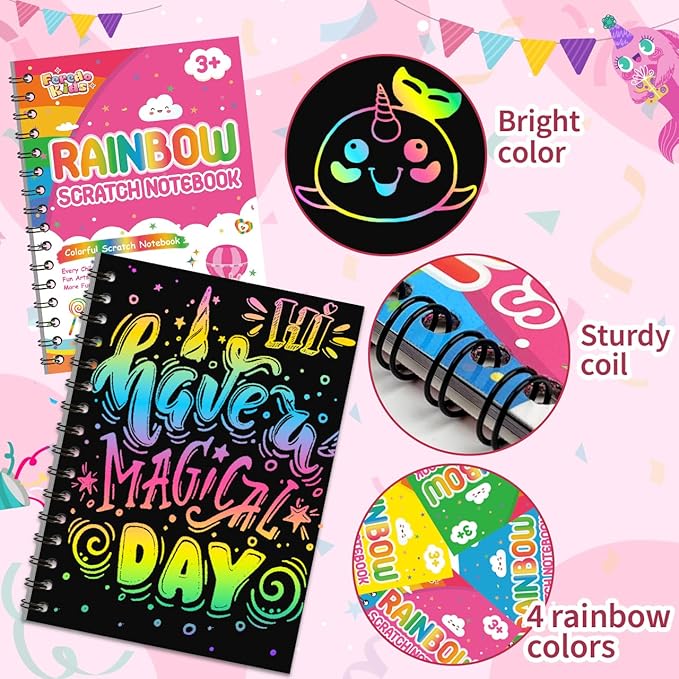 Party Favors for Kids: 4 Pack Rainbow Scratch Art Notebook Students Classroom - Image 4