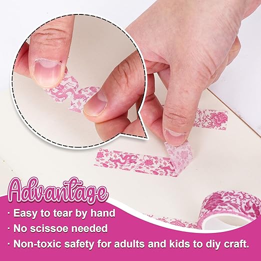 Whaline 12 Rolls Pink Floral Washi Tape Chinoiserie Flower Decorative Masking - Image 3