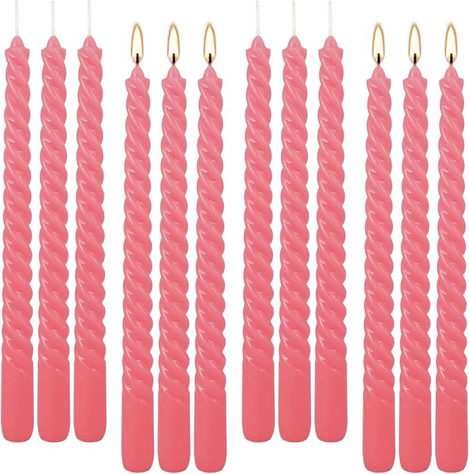 12-Pack Pink Spiral Taper Candles – 10 Inch Elegant Dripless & 10-Hour Burn – - Image 4