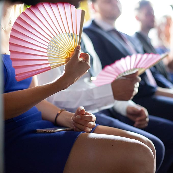 Aneco 18 Pieces Pink Handheld Cloth and Bamboo Folding Fans - Image 6