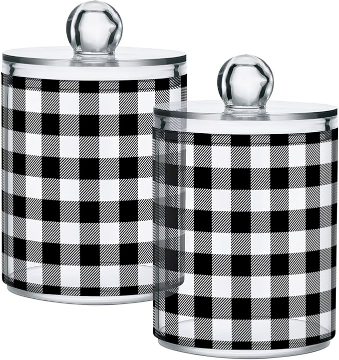 Gredecor Qtip Holder Dispenser 4 Pack Black White Classic Buffalo Plaid - Image 2
