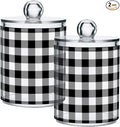 Gredecor Qtip Holder Dispenser 2 Pack Black White Classic Buffalo Plaid by Gredecor