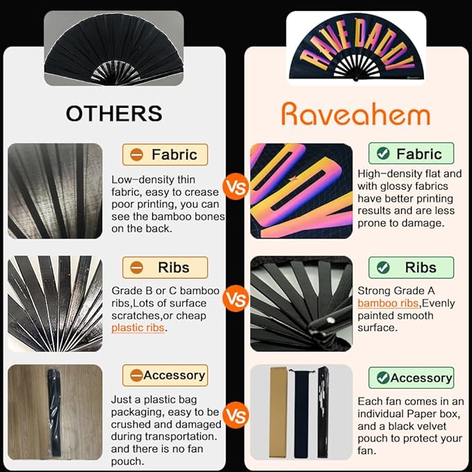UV Glow Rave Fan, Bamboo Folding Clack Hand Fans Foldable - Image 6
