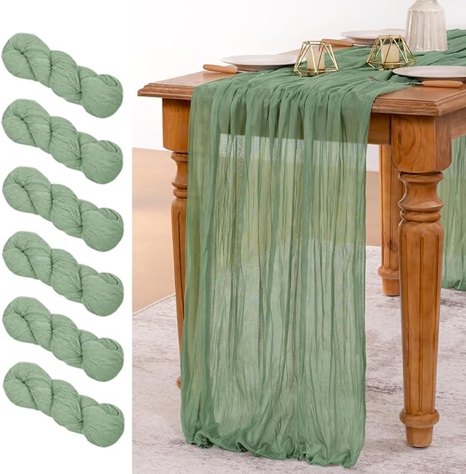 MLMW 6 Pack Sage Green Table Runner Cheesecloth Boho Gauze Rustic Cheese Cloth by MLMW