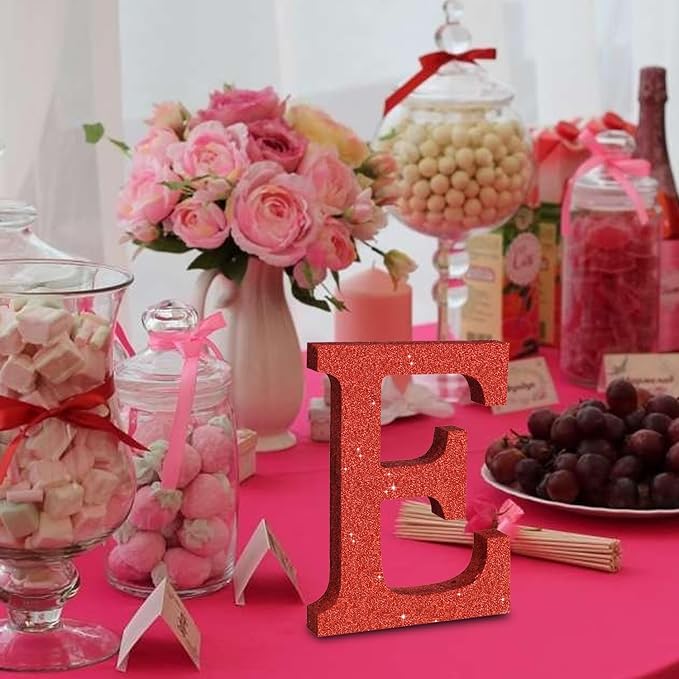TONIFUL 8 Inch Red Glitter Letter E Table Centerpiece A-Z Red Birthday Party - Image 6