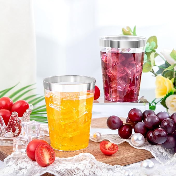 DaYammi 200 Pack Silver Plastic Cups 10 Oz Clear Plastic Cups Silver Rimmed - Image 8