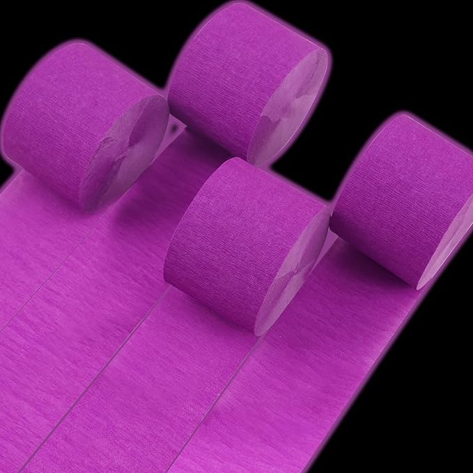 PartyWoo Purple Crepe Paper Streamers 4 Rolls 328 ft Pack of Neon Purple Crepe by PartyWoo