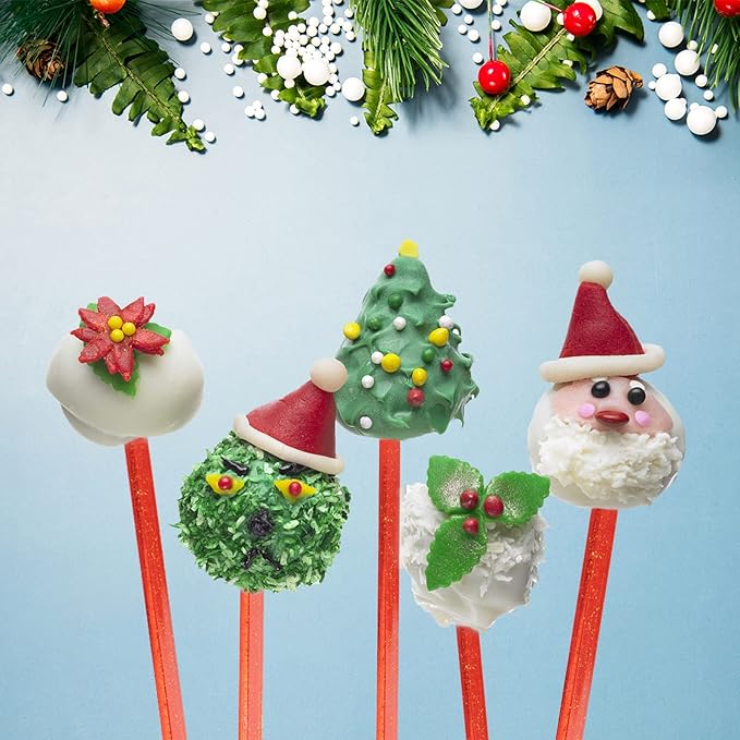 50-PCS Christmas Red Glitter Plastic Swizzle Sticks, Crystal Cake Pops - Image 2
