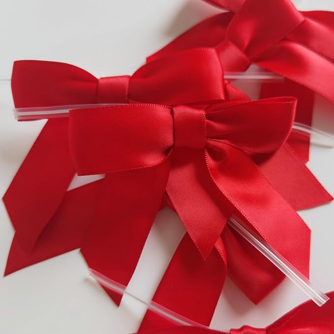 50pcs 3-1/2" Red Satin Ribbon Bows - Image 6