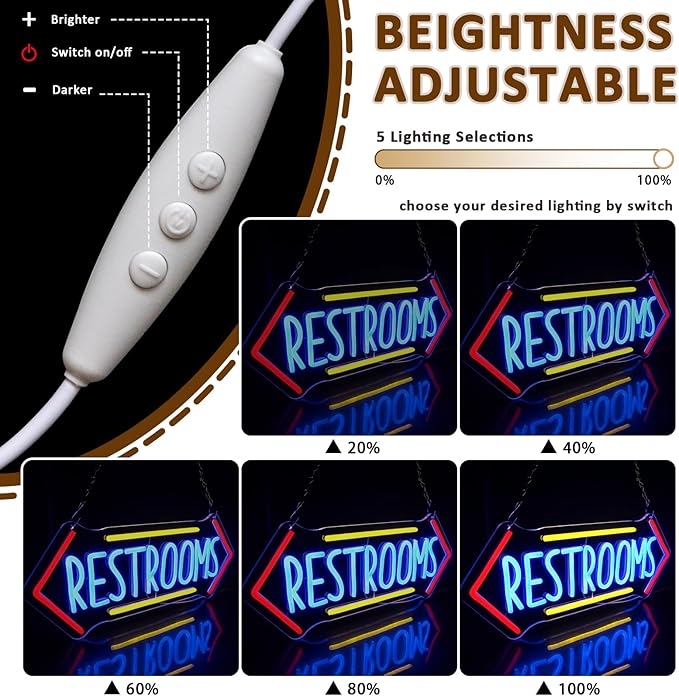 Restroom Neon Sign for Wall Decor, Toilet Led Signs for Bathroom, Unisex - Image 3