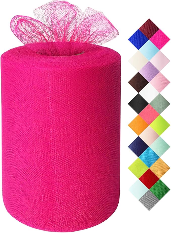 Fuchsia Tulle Fabric Roll 6 Inch X 300 FT Matte Tulle Ribbon Netting Mesh Spool by MIGLORIA