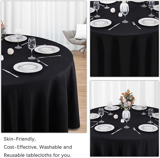 8 Pack Black Round Tablecloth 120 Inch Black Table Cloth Stain and Wrinkle - Image 5