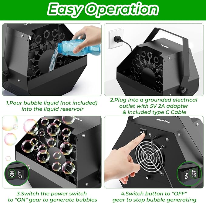 Theefun Batteries Bubble Machine: 750ML Metal Bubble Blower Type-C Operated - Image 3