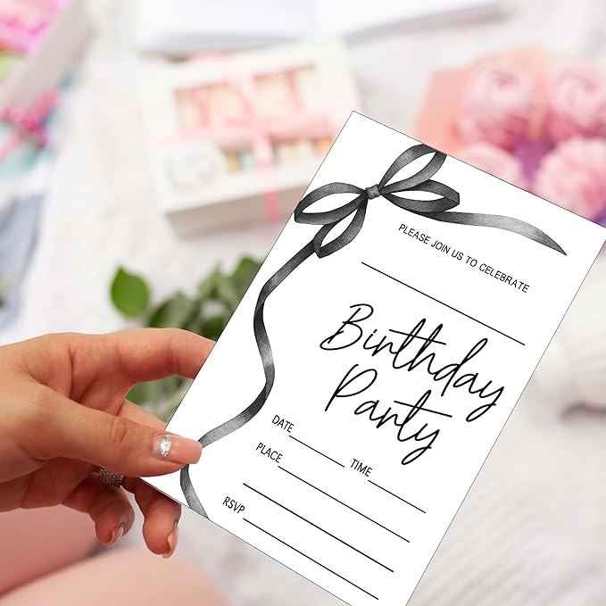 SIXEIGHT Black Bow Birthday Invitations, 20 Party Invitations - Image 3