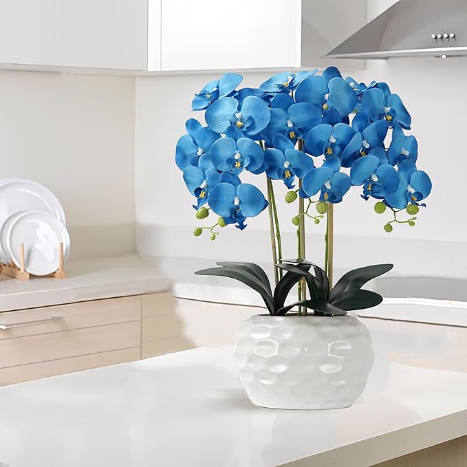 Orchid Artificial Flowers with White Vase Large Silk Faux Phalaenopsis Flowers - Image 6