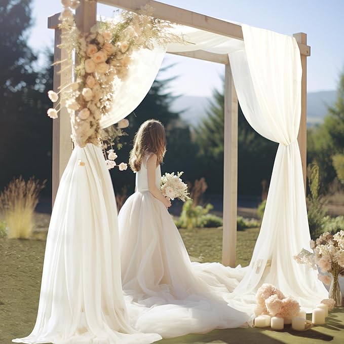 30" x 20Ft Wedding Arch Draping Fabric, 3 Panels Ivory Sheer Curtain Drapes - Image 4