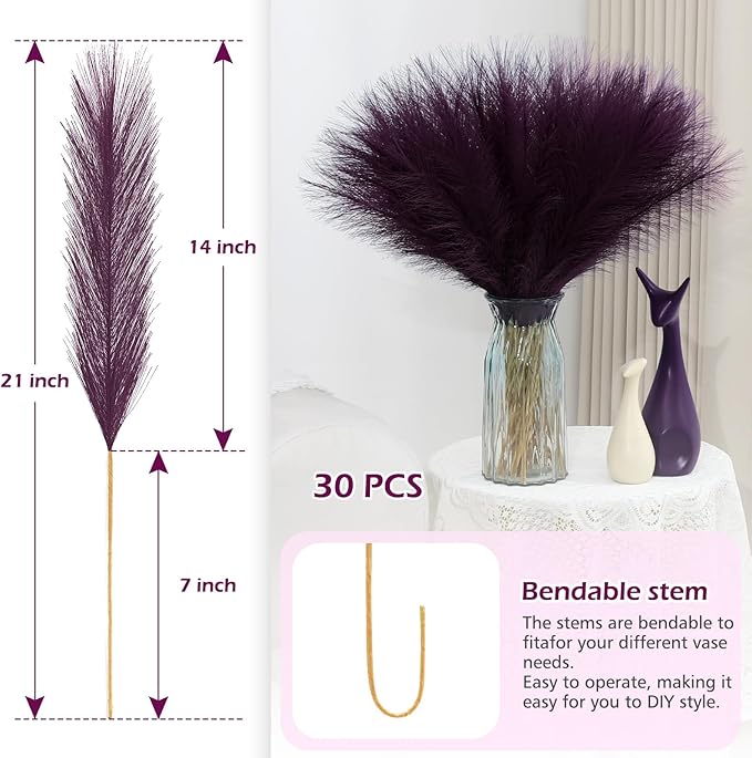 Purple Pampas Grass Decor 30 Pcs 21.7 Inch Faux Pampas Grass Bulk Artificial - Image 3