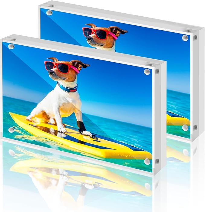 CATIFLIN 5x7 Magnetic Acrylic Frames 2 Pack, Double Sided Clear Frameless by CATIFLIN