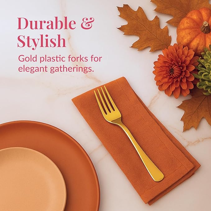 Prestee 100 Gold Plastic Forks - Image 2