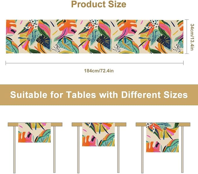 Colorful Flower Table Runner, Abstract Flower Blossom Botanical Pattern Print - Image 2