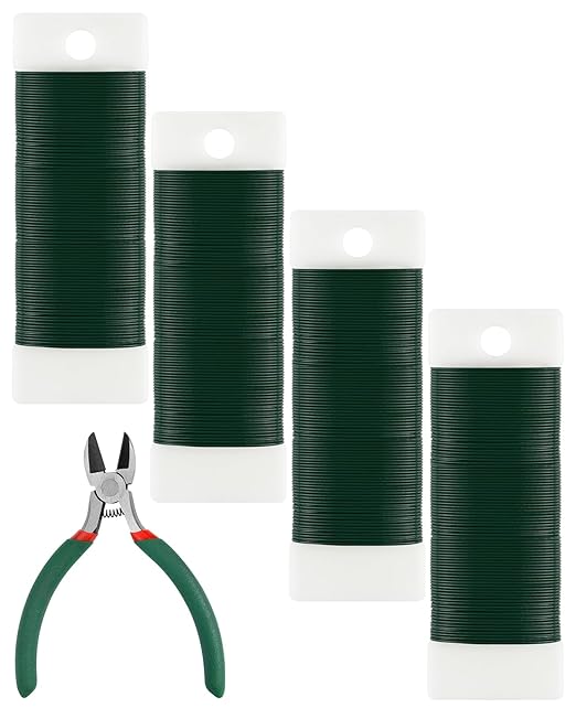 PLULON 4 Pack 122 Yards 22 Gauge Green Floral Wire by PLULON