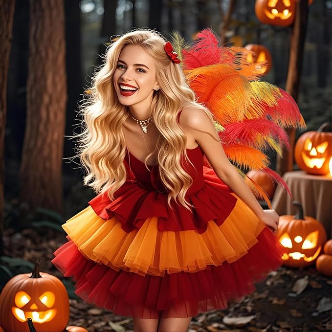 THARAHT Red Orange Yellow Ostrich Feathers 24pcs Natural Bulk 10-12Inch - Image 5