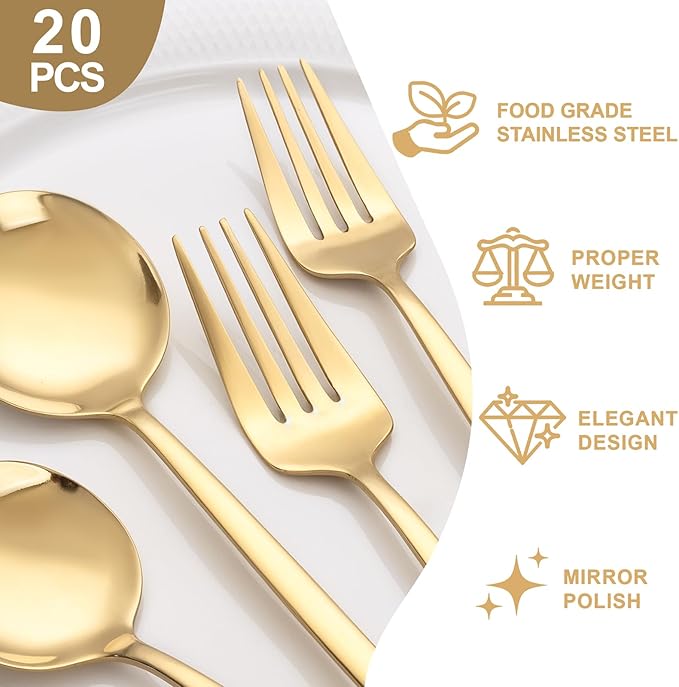 NOCCUR 20-Piece Gold Silverware Set - Image 3