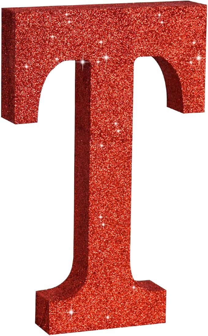 TONIFUL 8 Inch Red Glitter Letter T Table Centerpiece A-Z Red Birthday Party by TONIFUL
