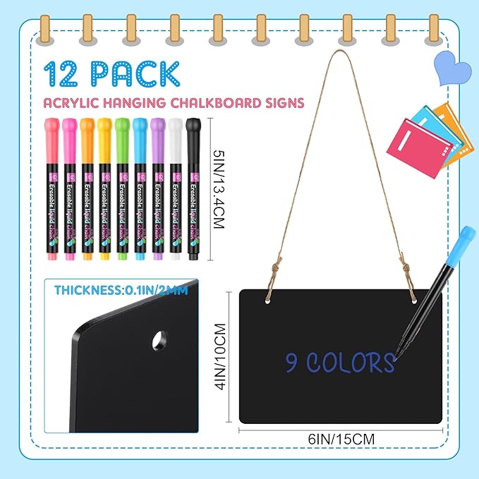 12 Pcs 4 x 6 Acrylic Chalkboard Hanging Sign - Image 2