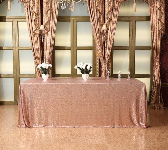 SquarePie Sequin Tablecloth 90 x 156 Inch Rose Gold Sparkly Table Linen - Image 7