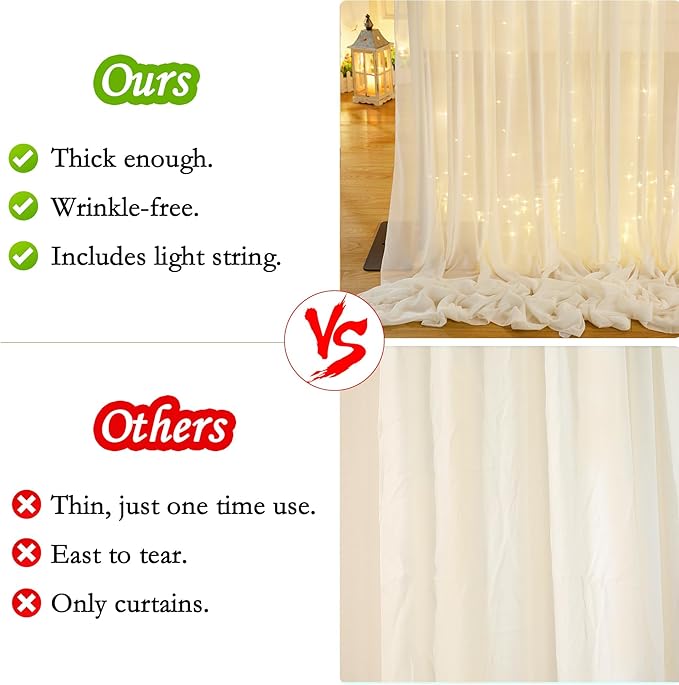 10ft x 10ft Ivory Chiffon Backdrop Curtain - Image 2