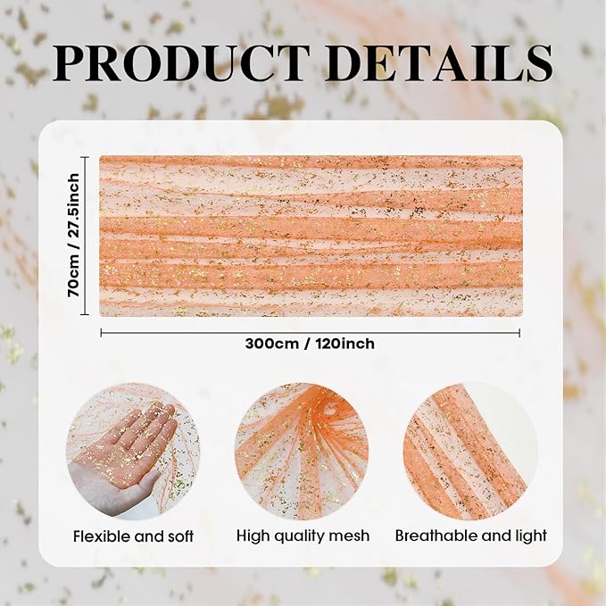 Artoid Mode 6PCS Orange Gold Gauze Table Runner 120 Inch 10FT, Glitter Metallic - Image 5