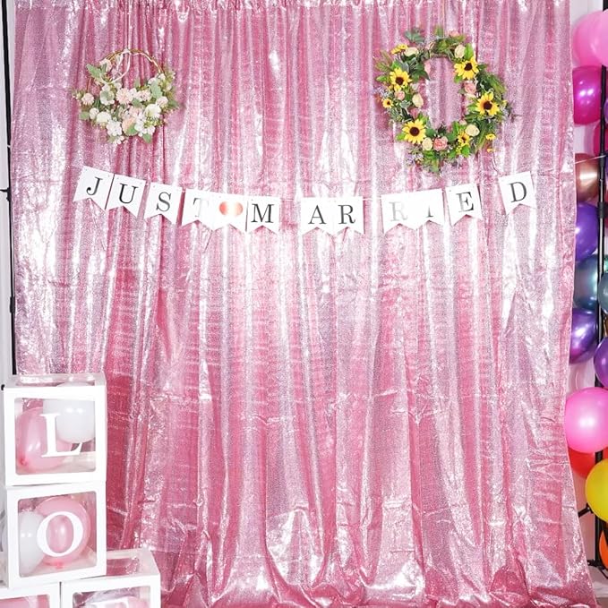 Poise3EHome 6Ft x 8Ft Fuchsia Pink Sequin Backdrop, Glitter Thick Satin Sequin - Image 2