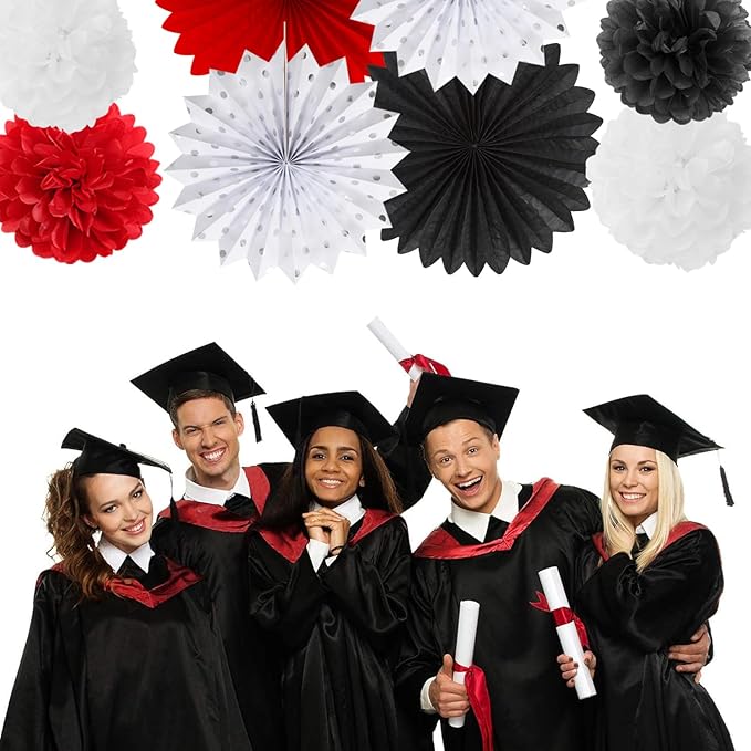 Red-Black White Party-Decorations Paper-Flowers Lanterns - Image 7