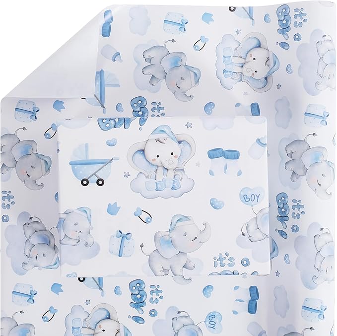 Aimyoo Blue Baby Shower Wrapping Paper Roll - Image 2