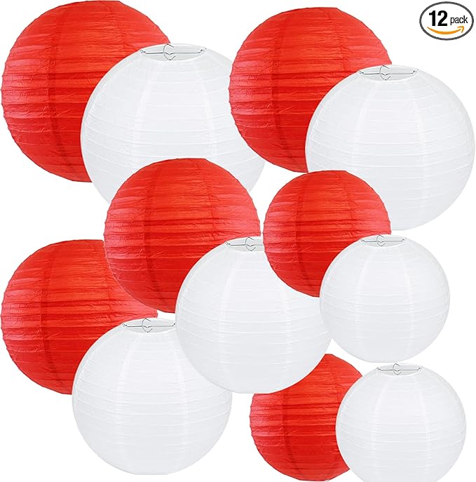 12Pcs Round Paper Lanterns Assorted Sizes by Peywot