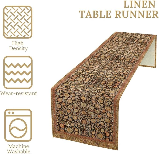 Vintage Boho Floral Table Runner, Rustic Country Farmhouse Orange Yellow Black - Image 5