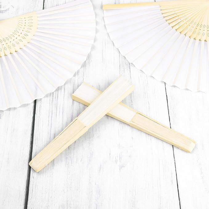 URATOT 36 Pieces White Folding Fans Silk Bamboo Folding Fans Handheld Fans - Image 5