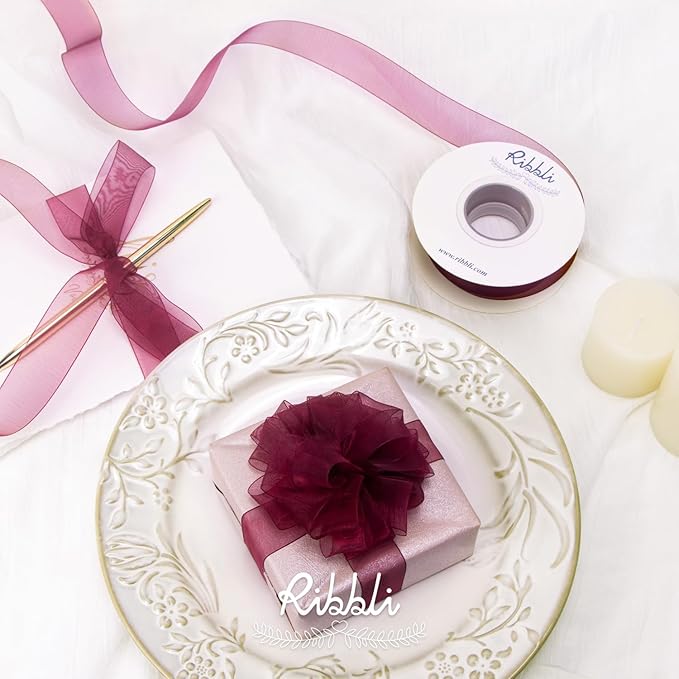 Ribbli Wine Organza Ribbon, 1 Inches x Continuous 50 Yard, Wine Red Sheer Ribbon - Image 4