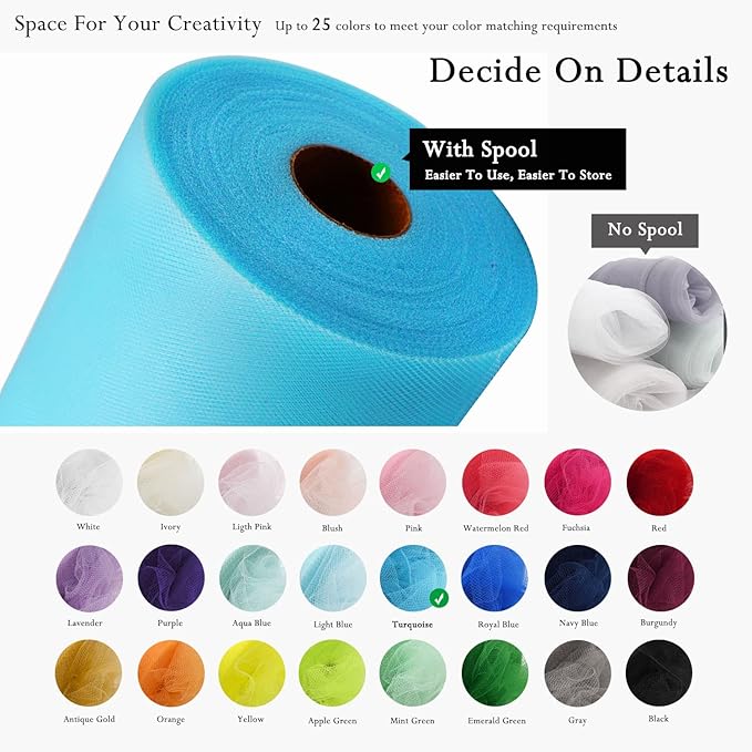 Turquoise Tulle Fabric Rolls 54 Inch by 40 Yards Tulle Bolt Spool - Image 3
