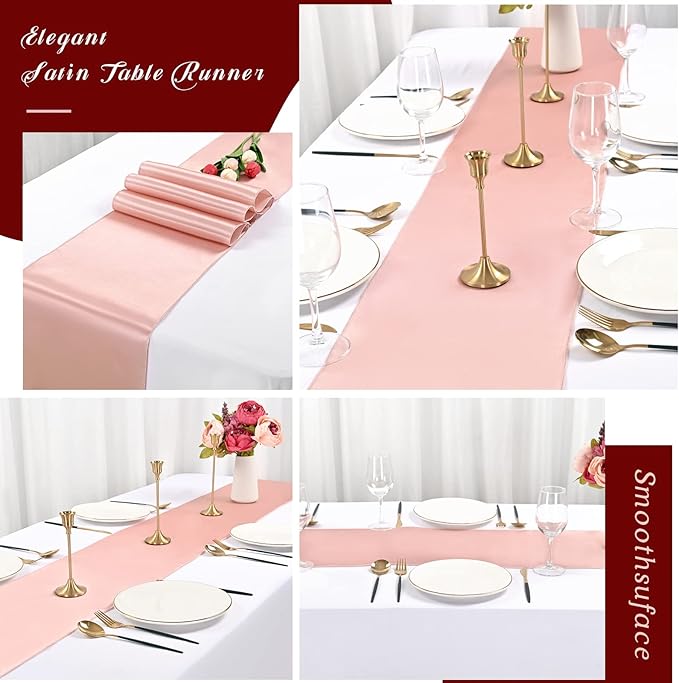12 Pack Rose Gold Satin Table Runner, 12 x 108 inch Long Premium Smooth Table - Image 6