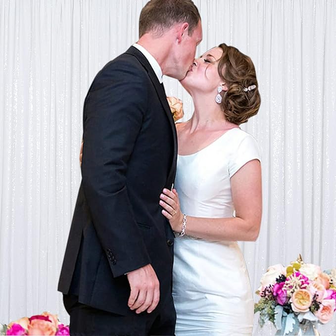 ShinyBeauty White Sequin Backdrop 4x10ft – Wedding Arch Drapes, Photography - Image 2
