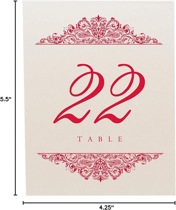 Paisley Wedding Table Numbers, Ruby Red, Double Sided, Tent or Use in a Stand - Image 5
