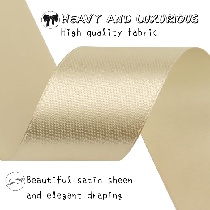 Champagne Solid Satin Ribbon 1-1/2 Inch 50 Yards Solid Polyester Fabric Ribbon - Image 3