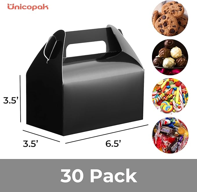 UnicoPak 30 Pack Black Gable Treat Boxes, Party Favor Boxes, Gift Boxes - Image 2