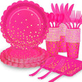 175Pcs Pink Party Supplies, Hot Pink Paper Plates and Napkins Include Scalloped by LOOWVY