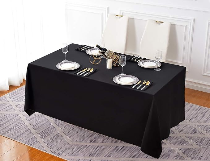 Surmente 2 Pack Black Tablecloth 90 x 132-inch Rectangular Polyester Table Cloth - Image 6